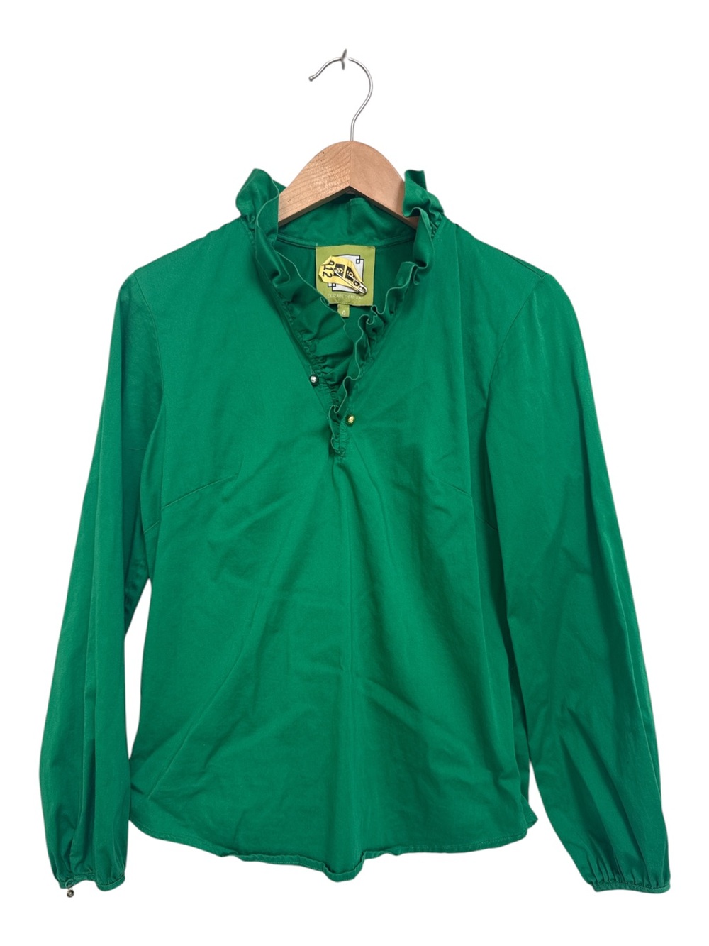 Elizabeth McKay Emerald Green Ruffle V-Neck Blouse